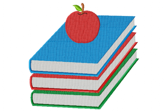 Books and Apple: A Seasonal Embroidery Gem